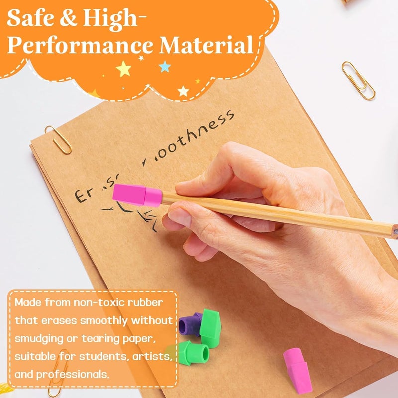 PRALB 200PCS Multicolor Pencil Top Eraser Bulk Caps for Pencils,Chisel Shape Erasers Toppers for Party Favors Games Prizes, Pencil Top Erasers Cap for Home School Classroom Office - Image 4